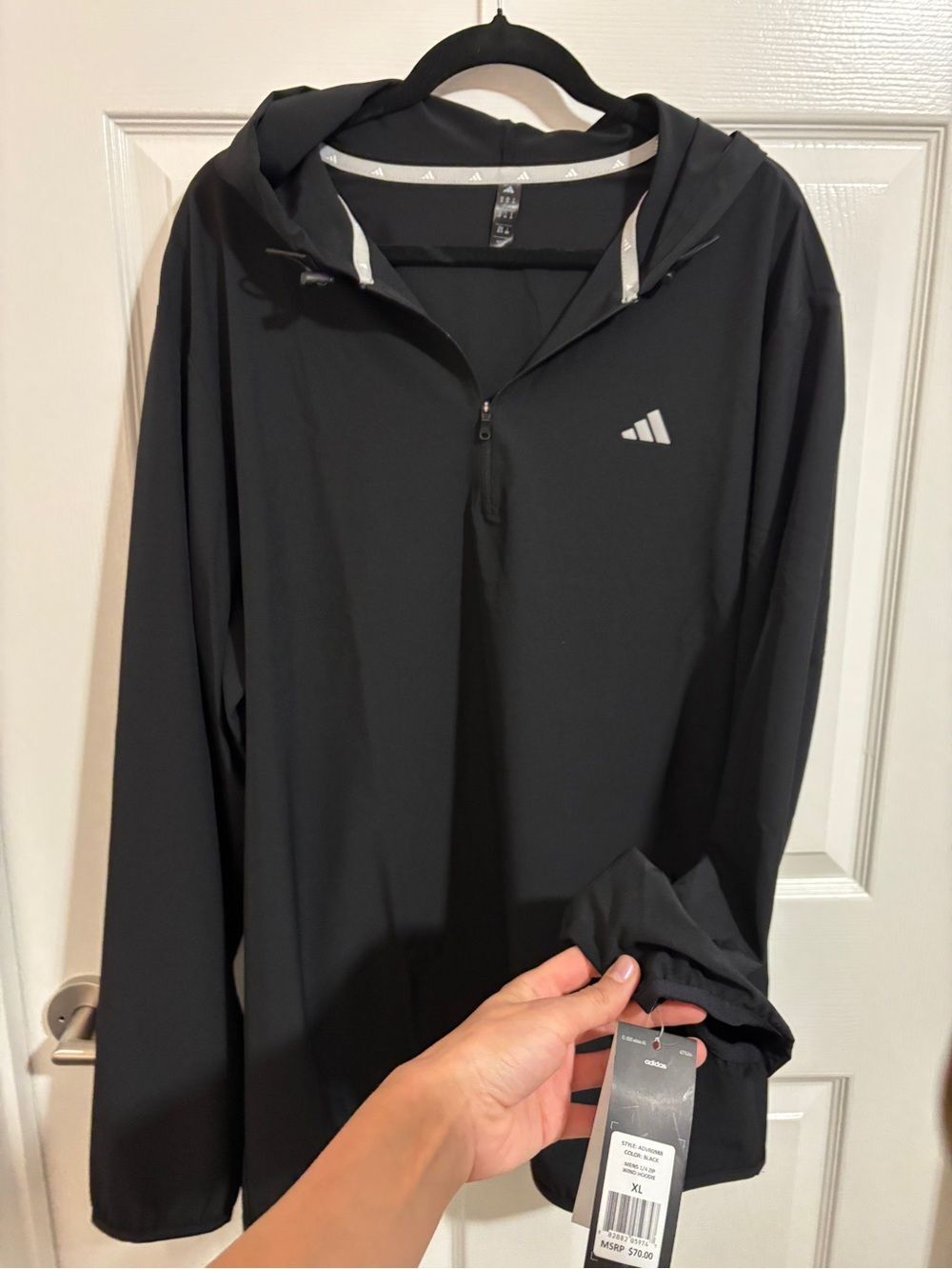 NWT Adidas Men's XL Black Quarter Zip Hooded Pullover Athletic Running Top